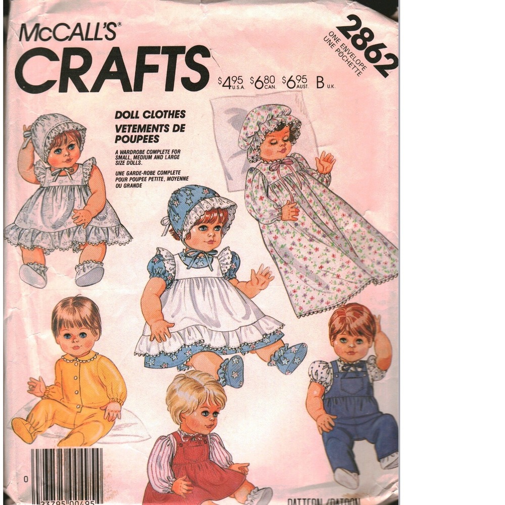 McCall's 2862 Doll Clothes Sewing Pattern Small Medium Large Wardrobe Vintage